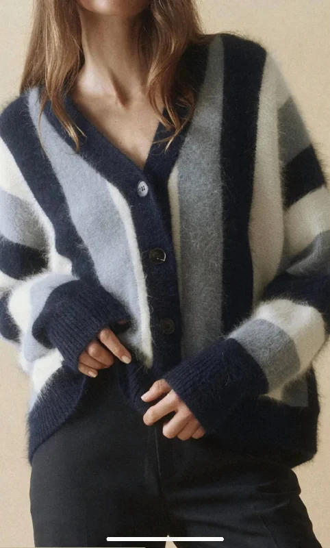 The Fluffly Slouch Cardigan In Navy Stripe