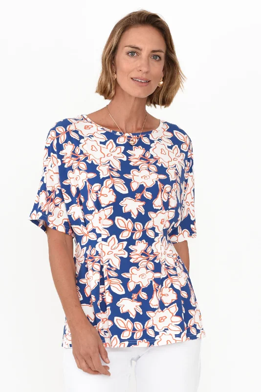 Trudie Cobalt Flower Bamboo Top