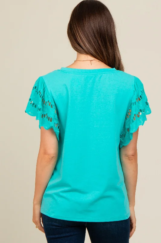 turquoise-eyelet-lace-short-sleeve-maternity-top