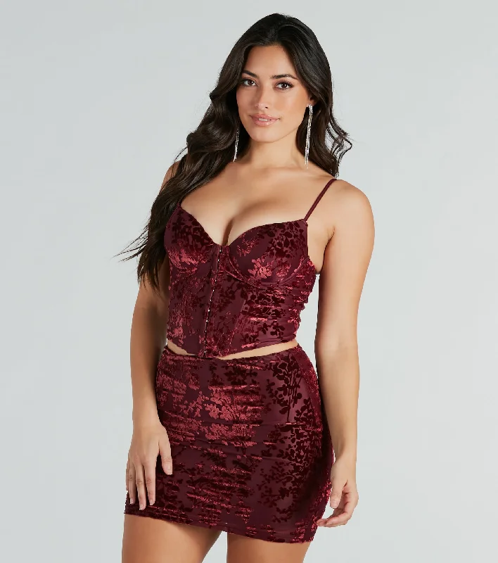 Twice As Flirty Flocked Velvet Bustier