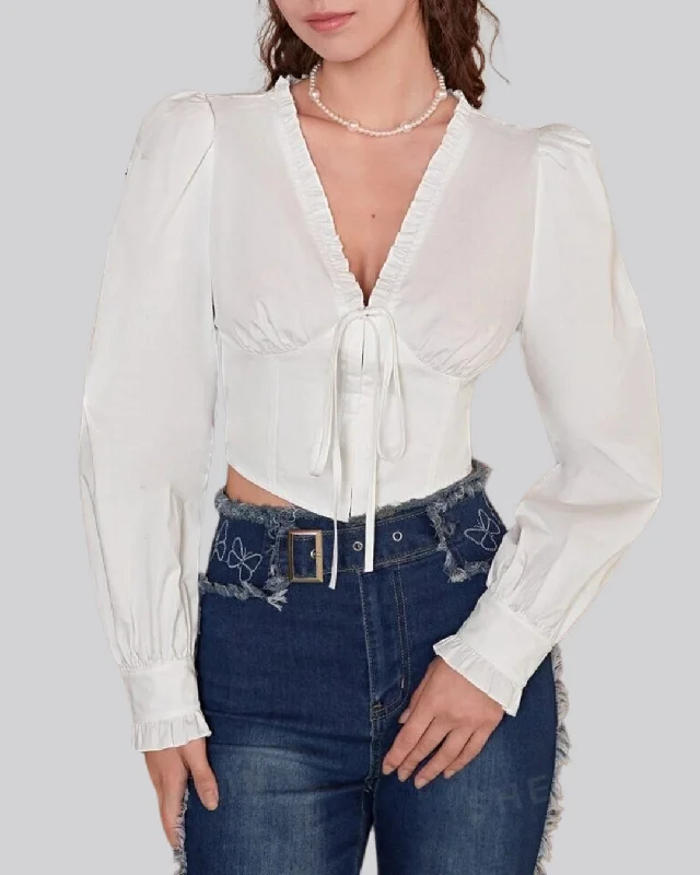 v-neck-ruffle-long-sleeve-crop-white-shirt