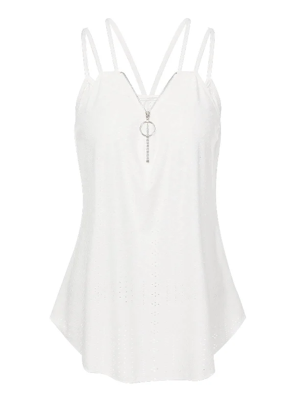 White 1930s Hollow Double Straps Top