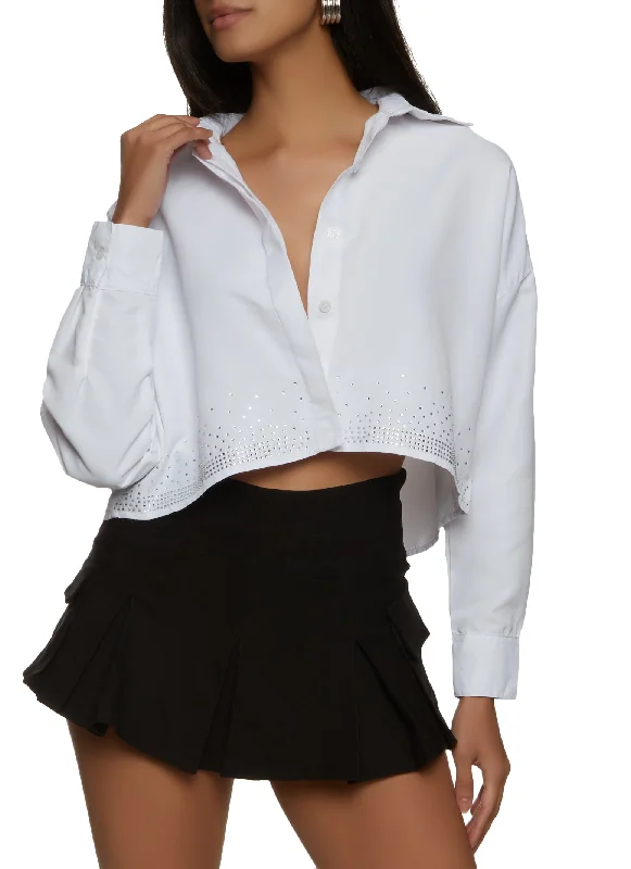 Rhinestone Cropped Shirt