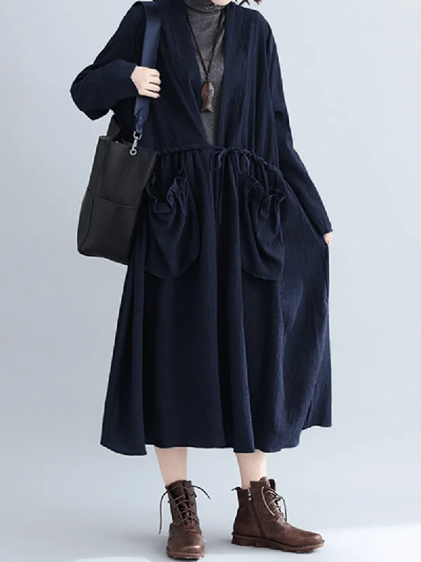 women-pure-color-cotton-loose-long-sleeve-pockets-trench