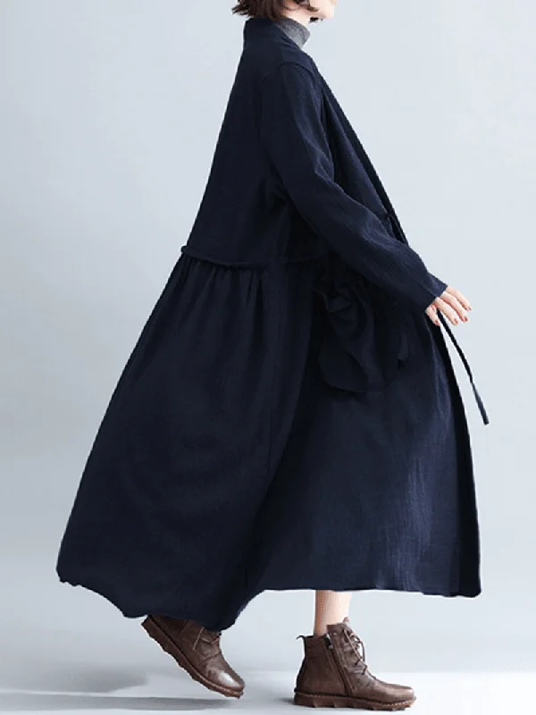 women-pure-color-cotton-loose-long-sleeve-pockets-trench