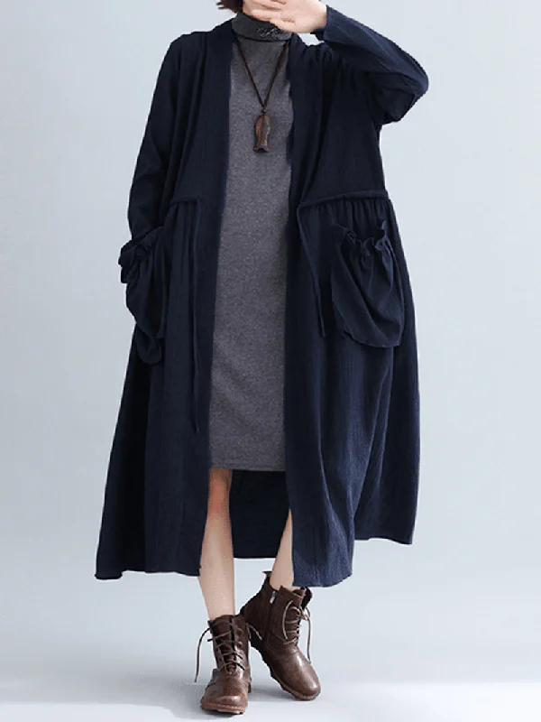 women-pure-color-cotton-loose-long-sleeve-pockets-trench